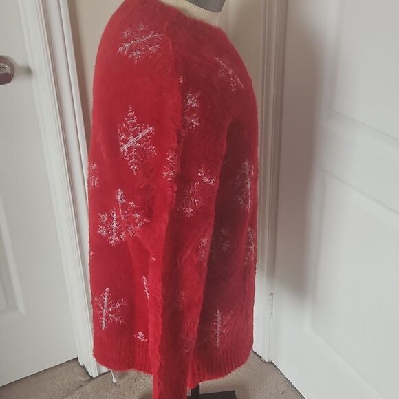 Torrid Eyelash Lurex Crew Pullover Sweater With Snowflake Red & Silver 1X 14-16 - Picture 5 of 16
